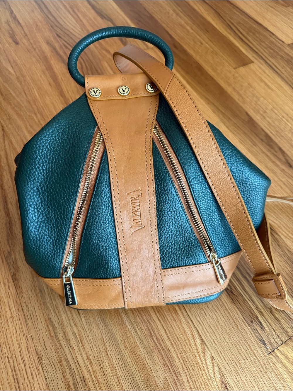 Valentino Green and Tan Pebbled Leather Mini Backpack